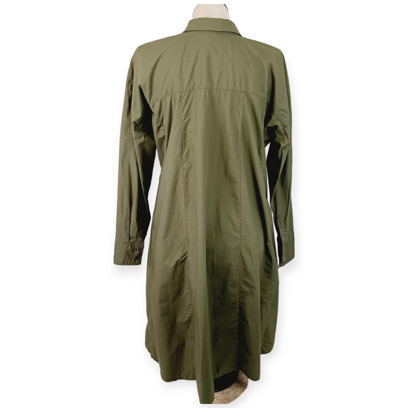 Free People SZ M Button Down High Low Shirt Dress in Army Green Hidden Buttons - Picture 6 of 8